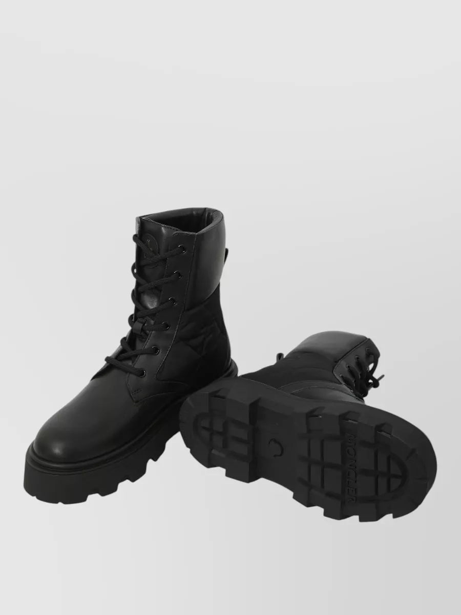 Moncler Leather Quilted Lace-Up Ankle Boots