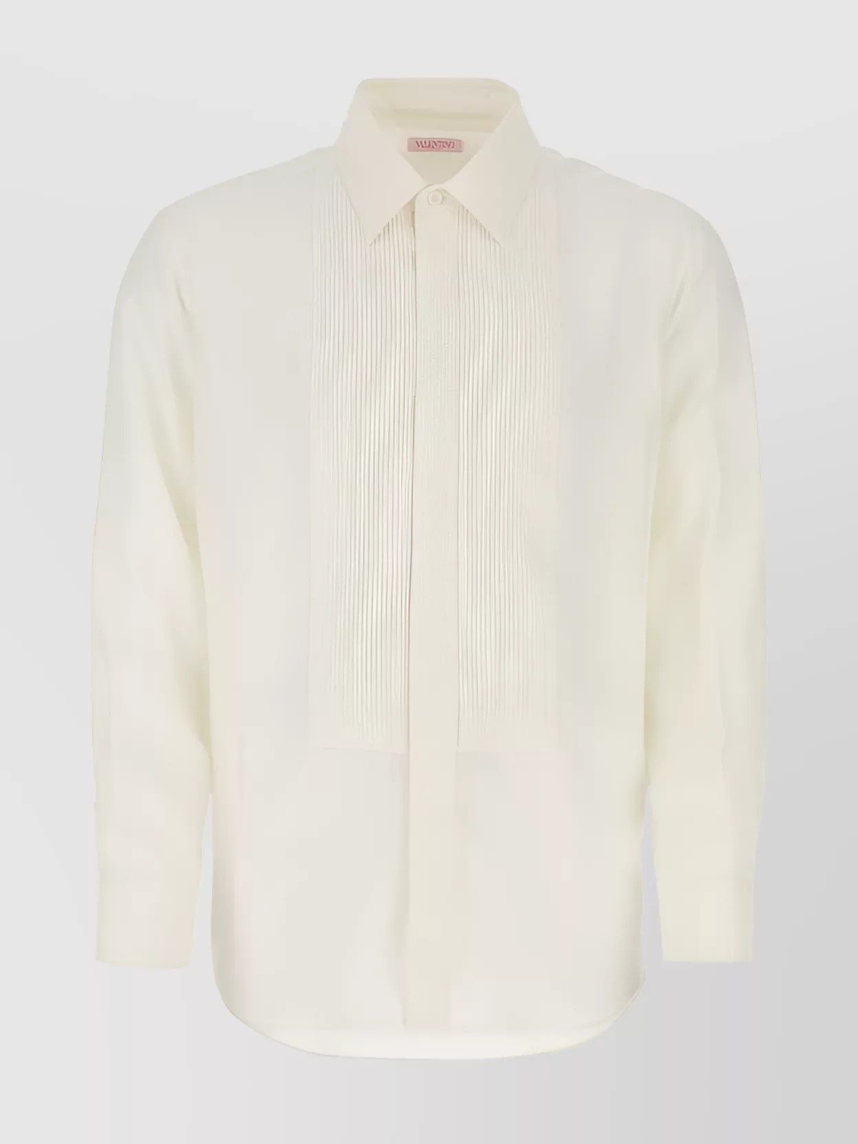 Shop Valentino Collared Shirt With Front Pleat Detail In Beige