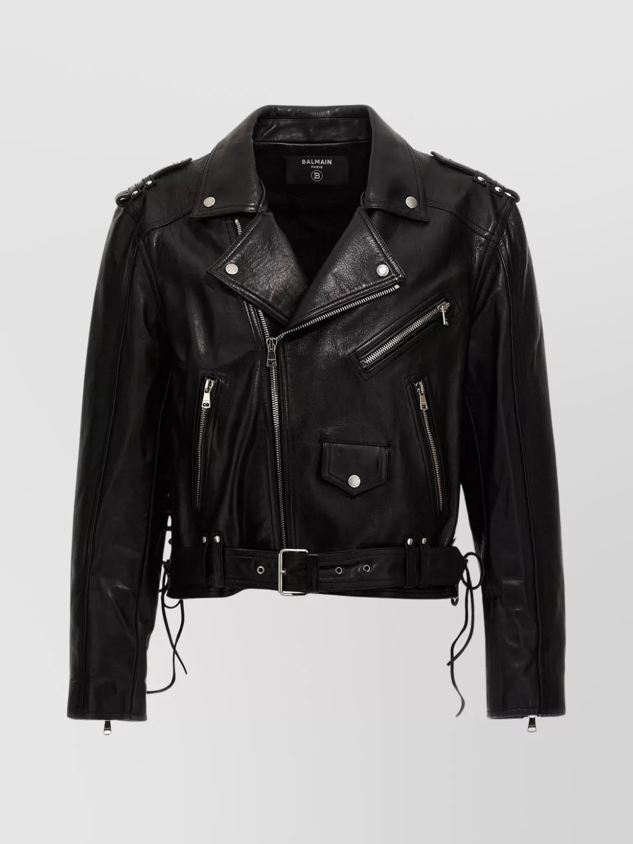 Balmain Leather Biker Jacket With Belted Waist