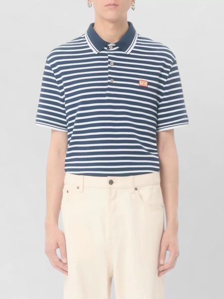 Valentino Vlogo Signature Polo Shirt Striped Pattern