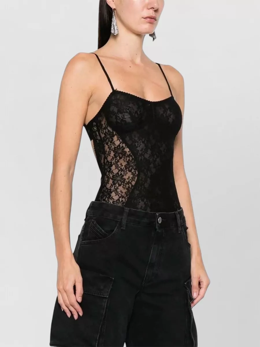 The Attico Lace Bodysuit Sleeveless Sweetheart Neckline Design