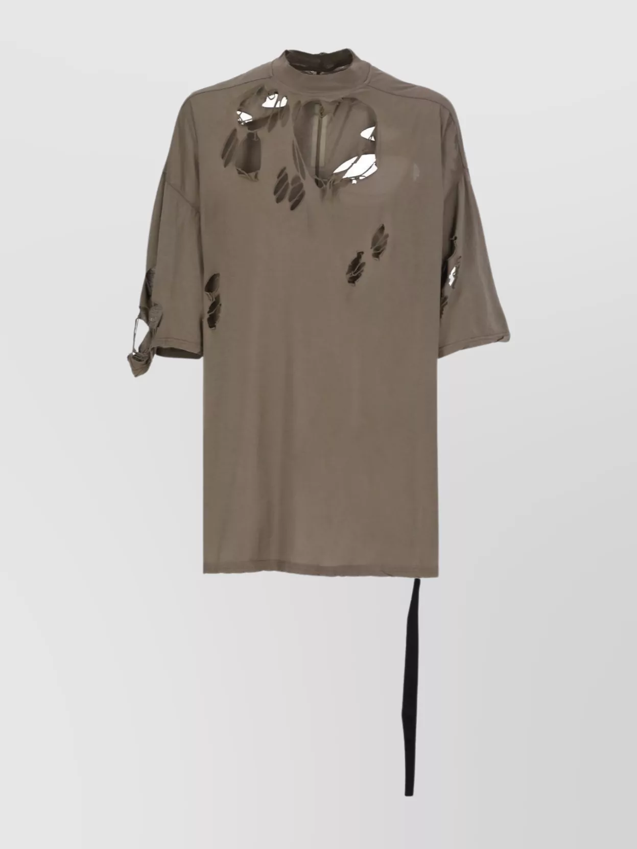Rick Owens Drkshdw Oversized Crewneck T-shirt Distressed Cut-outs In Neutral