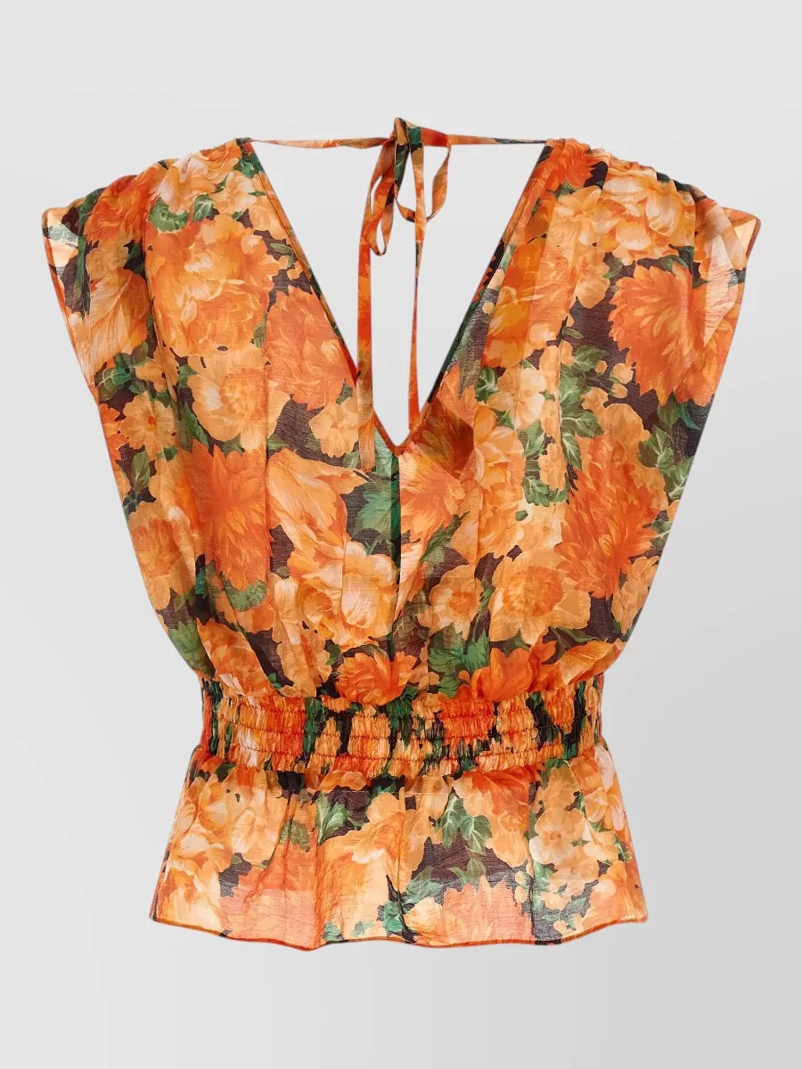 Pinko Printed V-Neck Cropped Blouse
