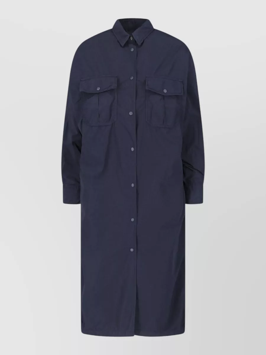 Aspesi Long Sleeve Collared Coat Chest And Side Pockets In Blue