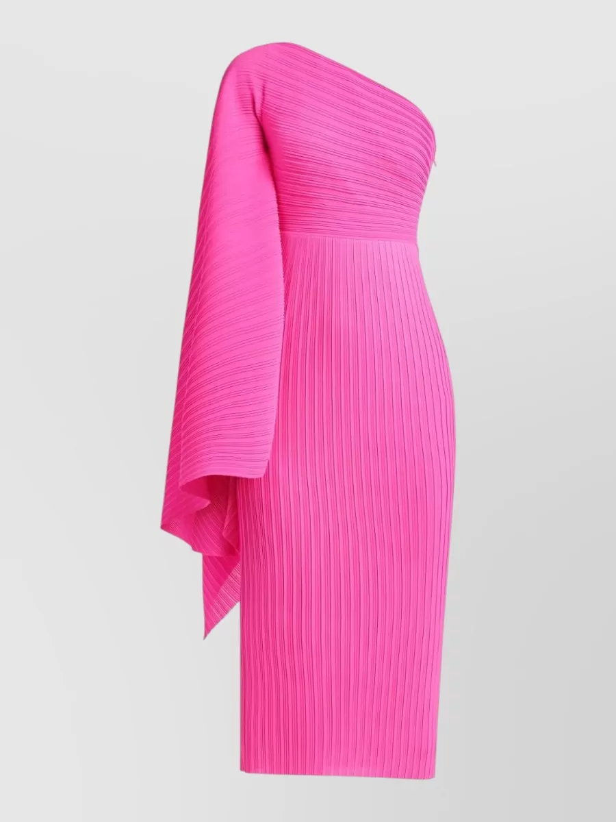 Solace London Ribbed One-Shoulder Long-Sleeve Midi Dress