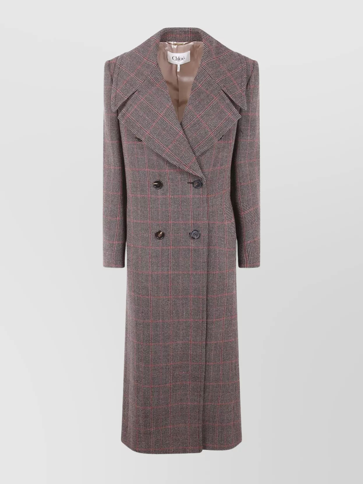 Chloé Checked Double-breasted Virgin Wool Coat In Brown