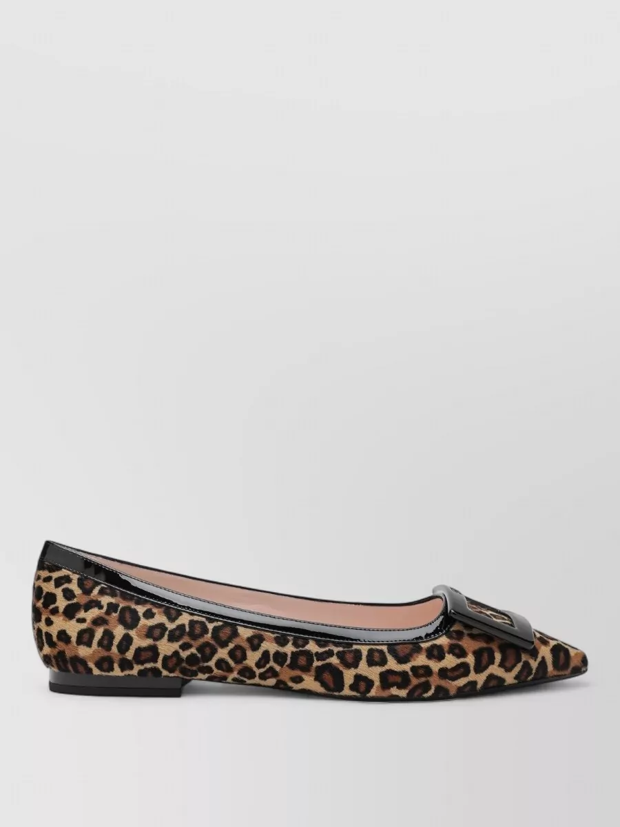 Roger Vivier Leather Leopard-Print Ballerina Flats