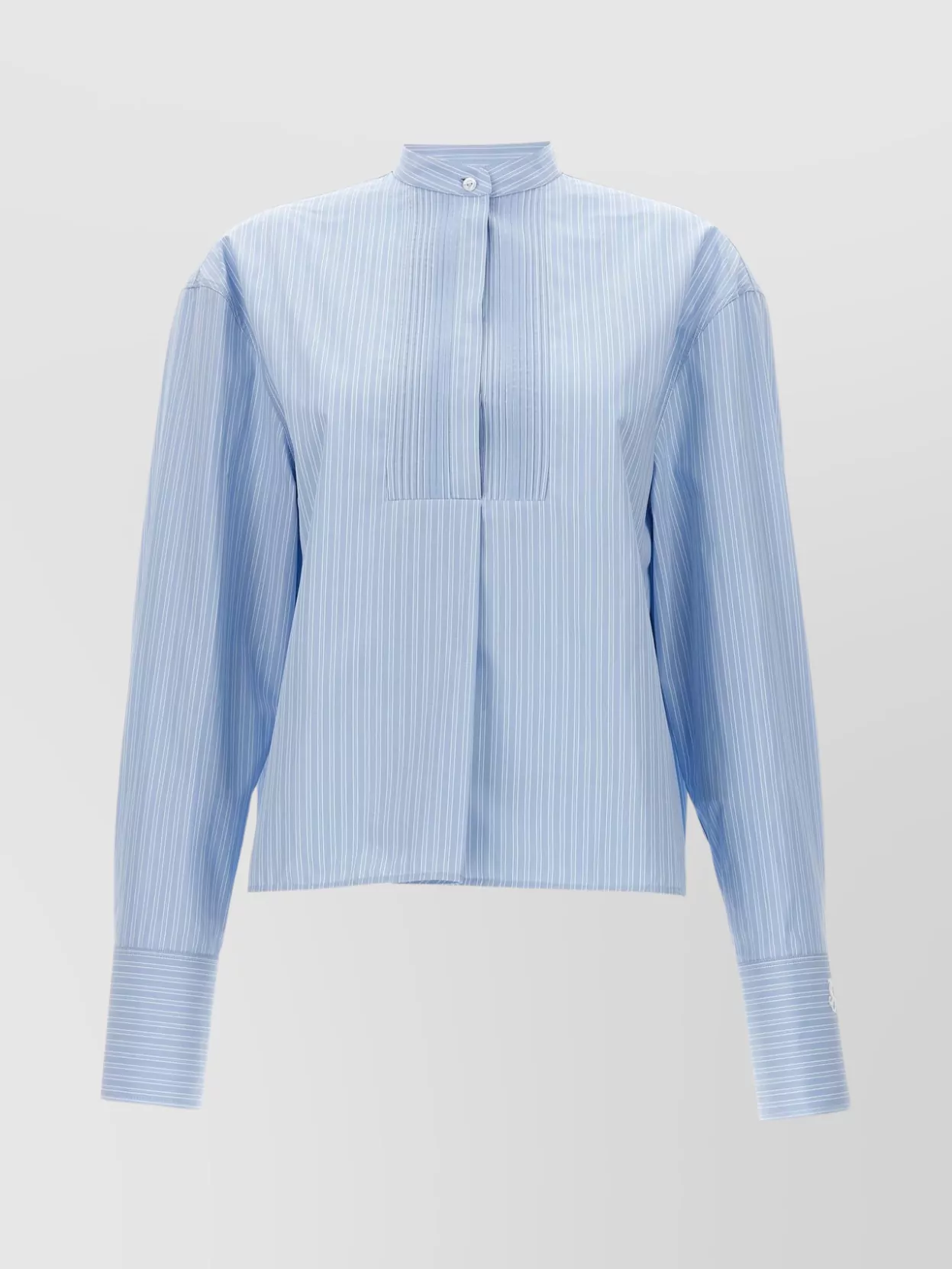 Jil Sander Striped Pleated Front Long Sleeve Shirt In Blue