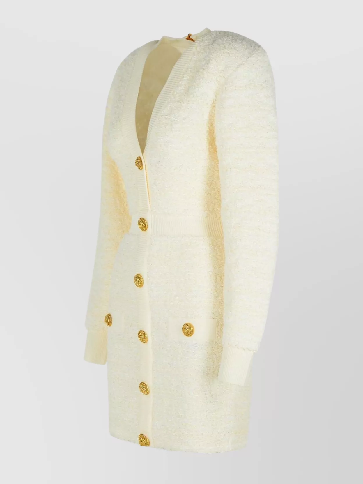 Balmain Wool Blend Dress V-Neckline Long Sleeves