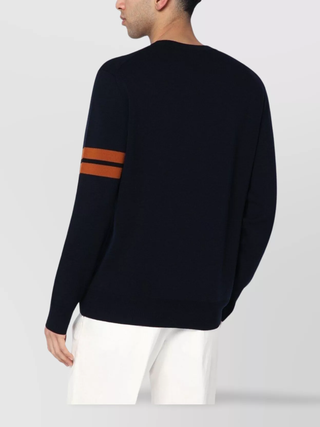 Zegna Crew Neck Wool Sweater Striped Pattern In Black