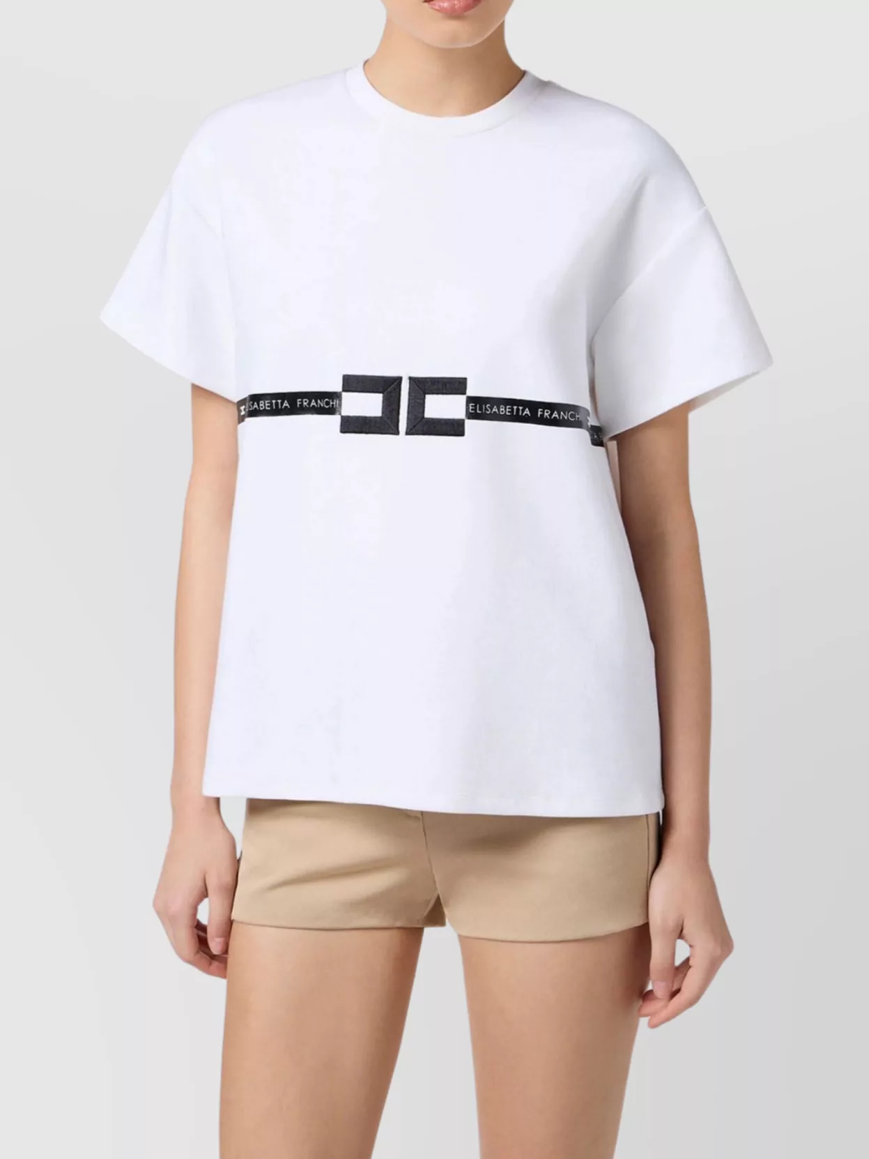 Elisabetta Franchi Crew Neck Relaxed Fit Short Sleeves Top