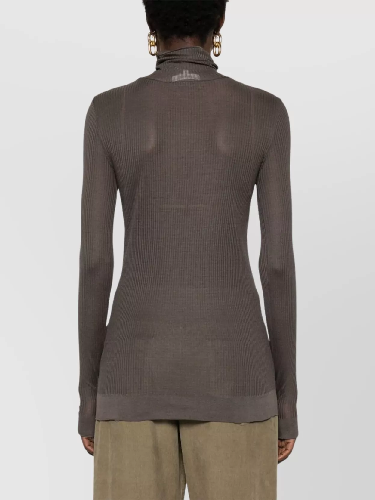 Lemaire Stretch Ribbed Turtleneck Sweater With Sheer Texture