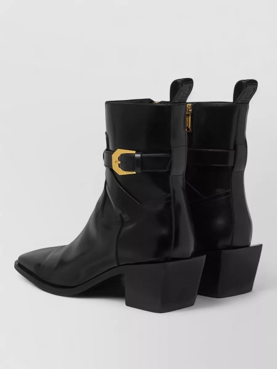 Versace Stylish Ankle Strap Block Heel Boots