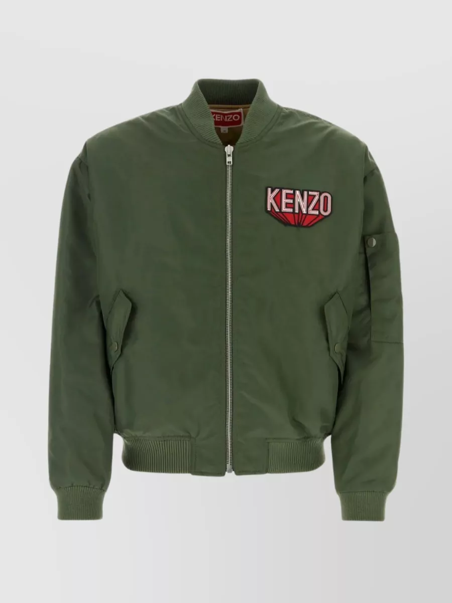 Shop Kenzo Nylon Bomber Jacket With 3d Patches In Khaki