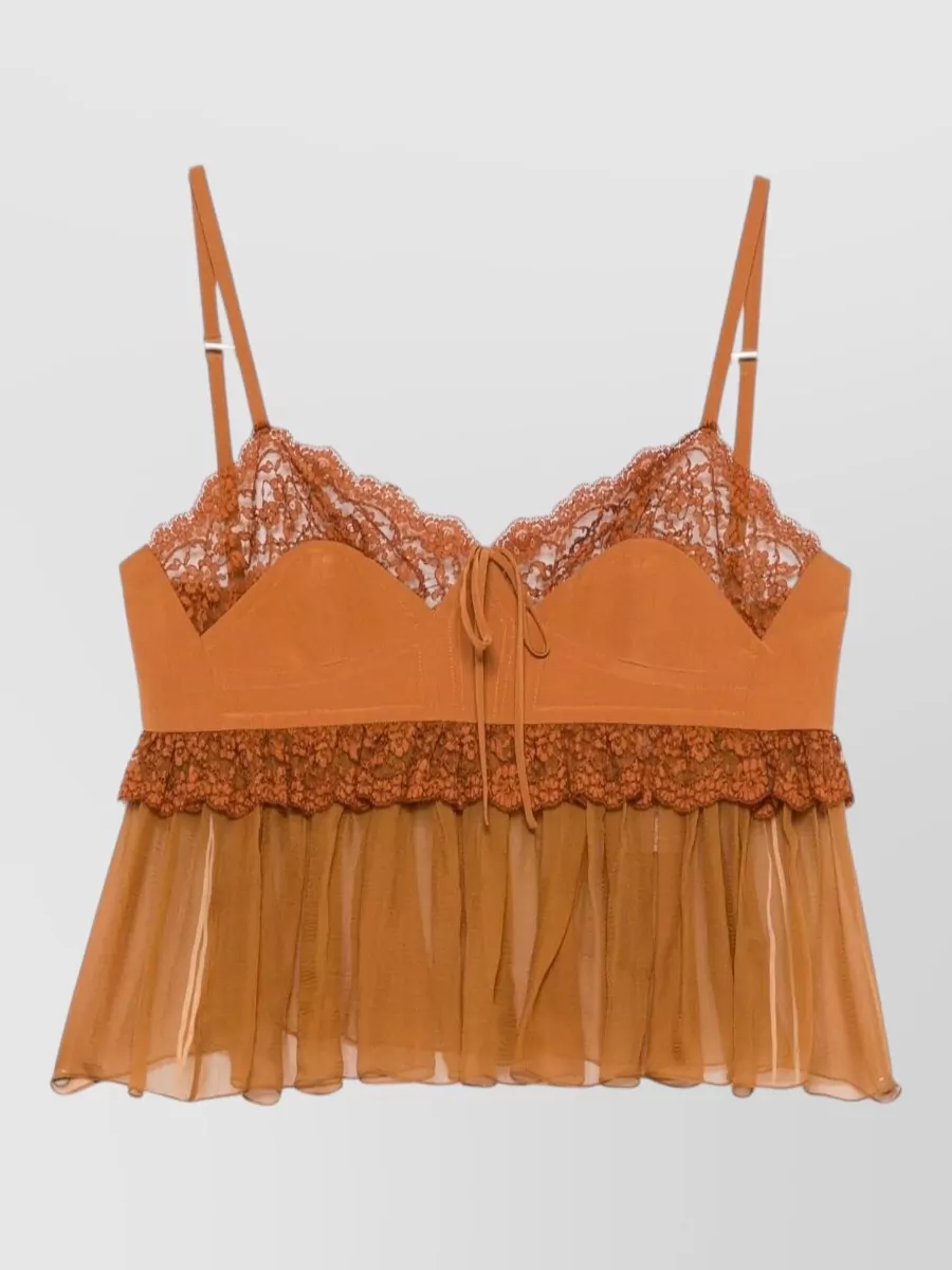 Chloé silk lace-trim sleeveless top