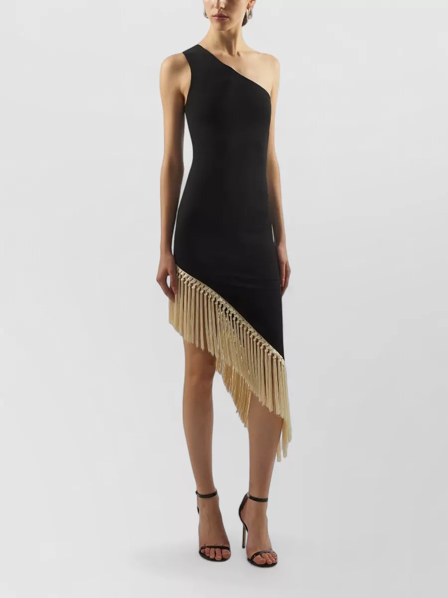Taller Marmo one-shoulder sleeveless asymmetric fringe mini dress