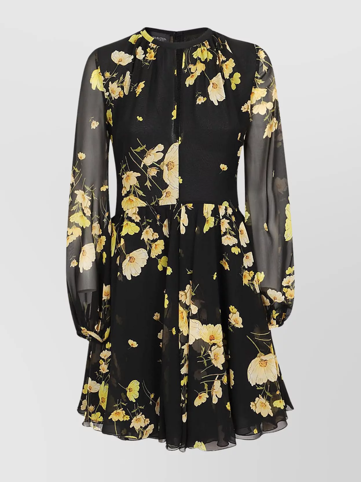 Shop Giambattista Valli Floral Pattern Sheer Sleeve Flared Dress