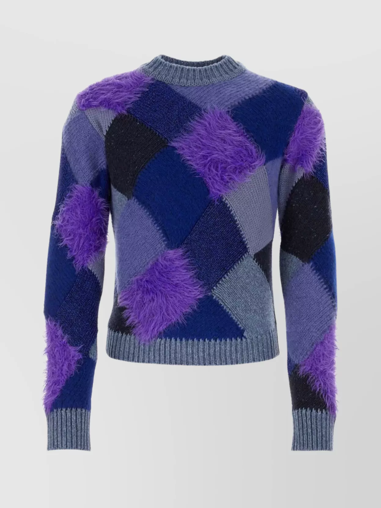 Shop Marni Crew Neck Wool Sweater With Fur Accents