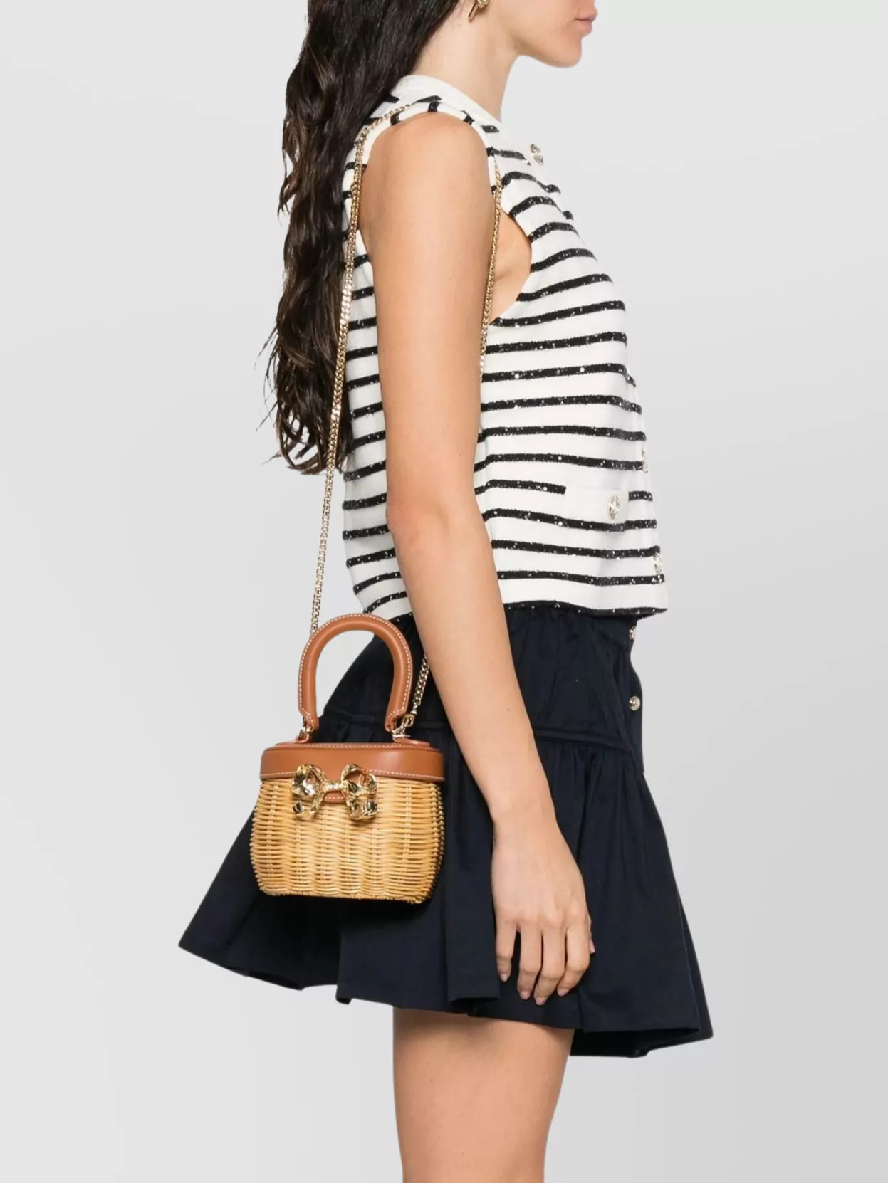 Self-Portrait Bow Detail Wicker Basket Bag
