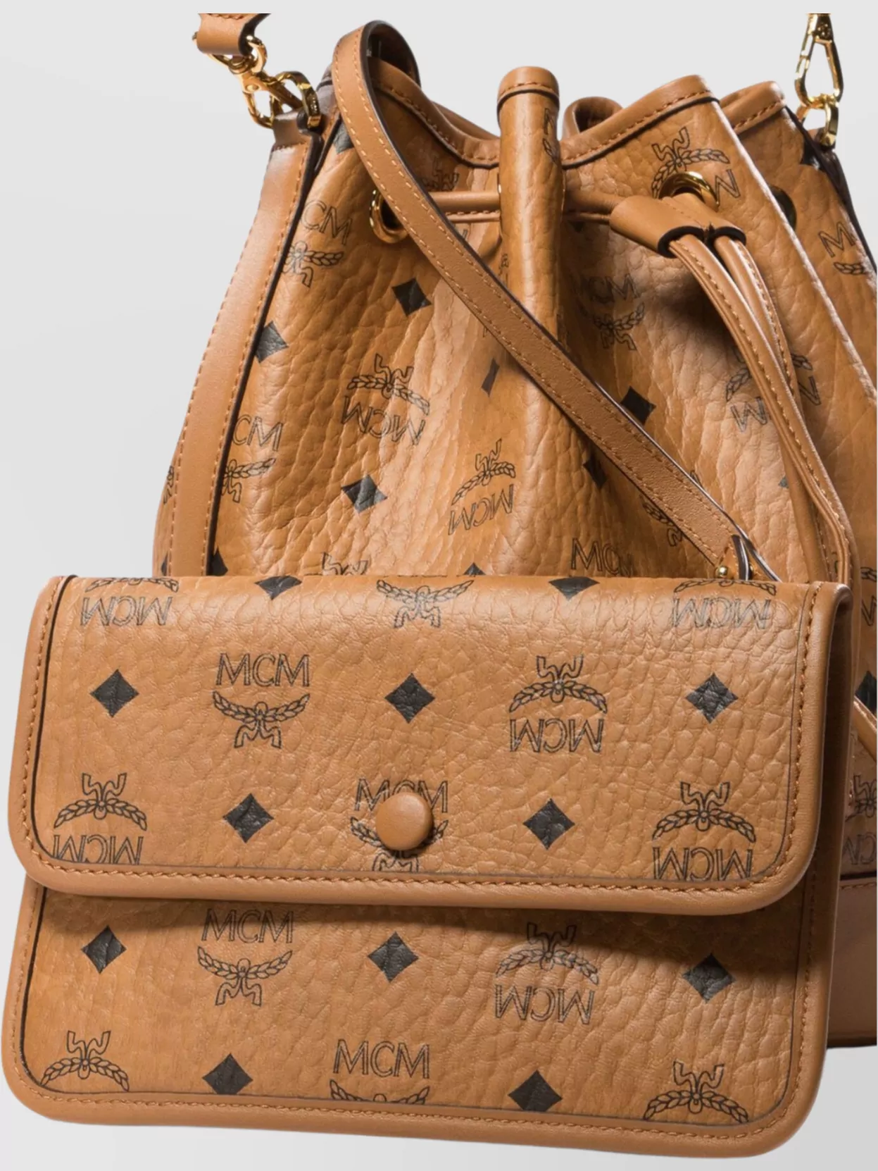 Mcm Adjustable Strap Top Handle Gold-Tone Hardware Bucket Bag