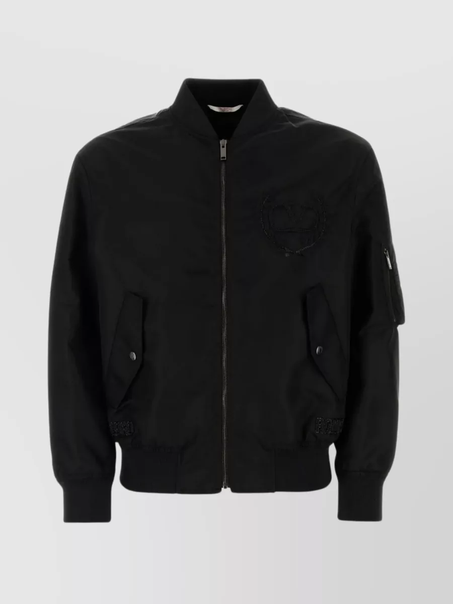 Shop Valentino Modern Utility Bomber Jacket In Black