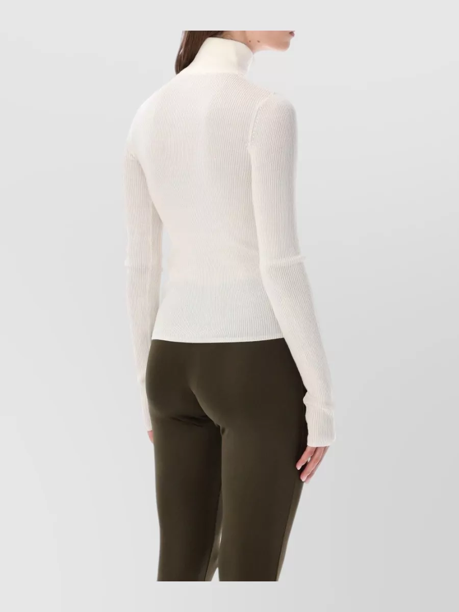 The Frankie Shop Merino Wool Silk Ribbed Slim-Fit High-Neck Quarter-Zip Sweater
