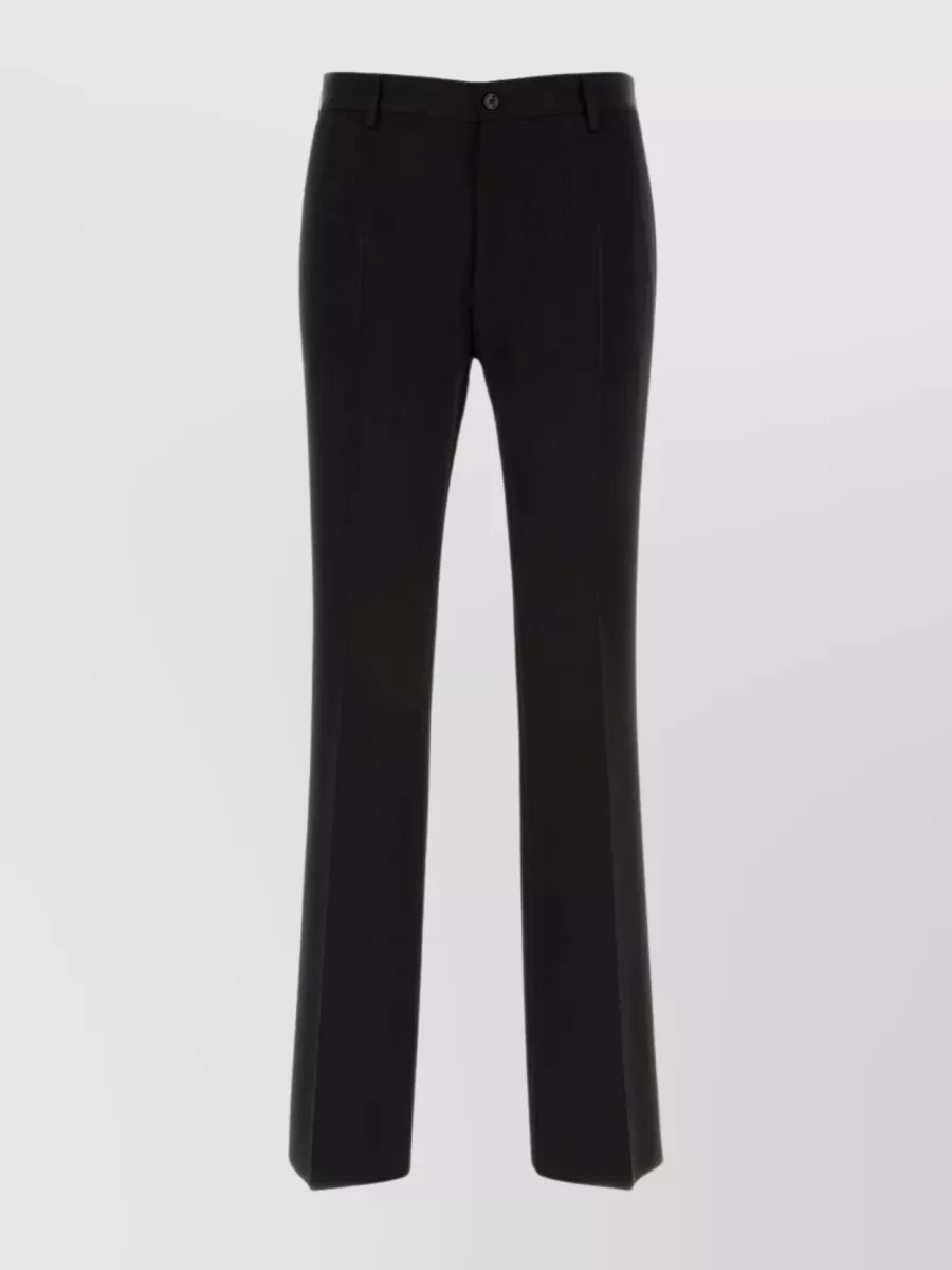 Shop Dolce & Gabbana Wide-leg Wool Trousers With Ironed Pleats In Black