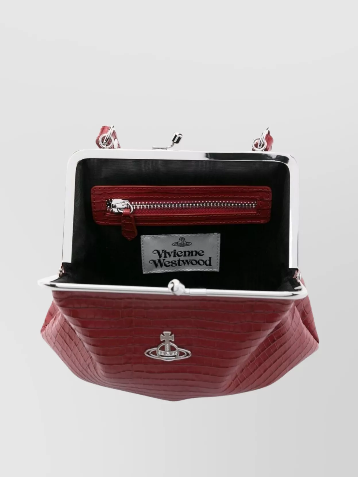 Vivienne Westwood Crocodile Chain Strap Wallets Metal Frame Top Handle