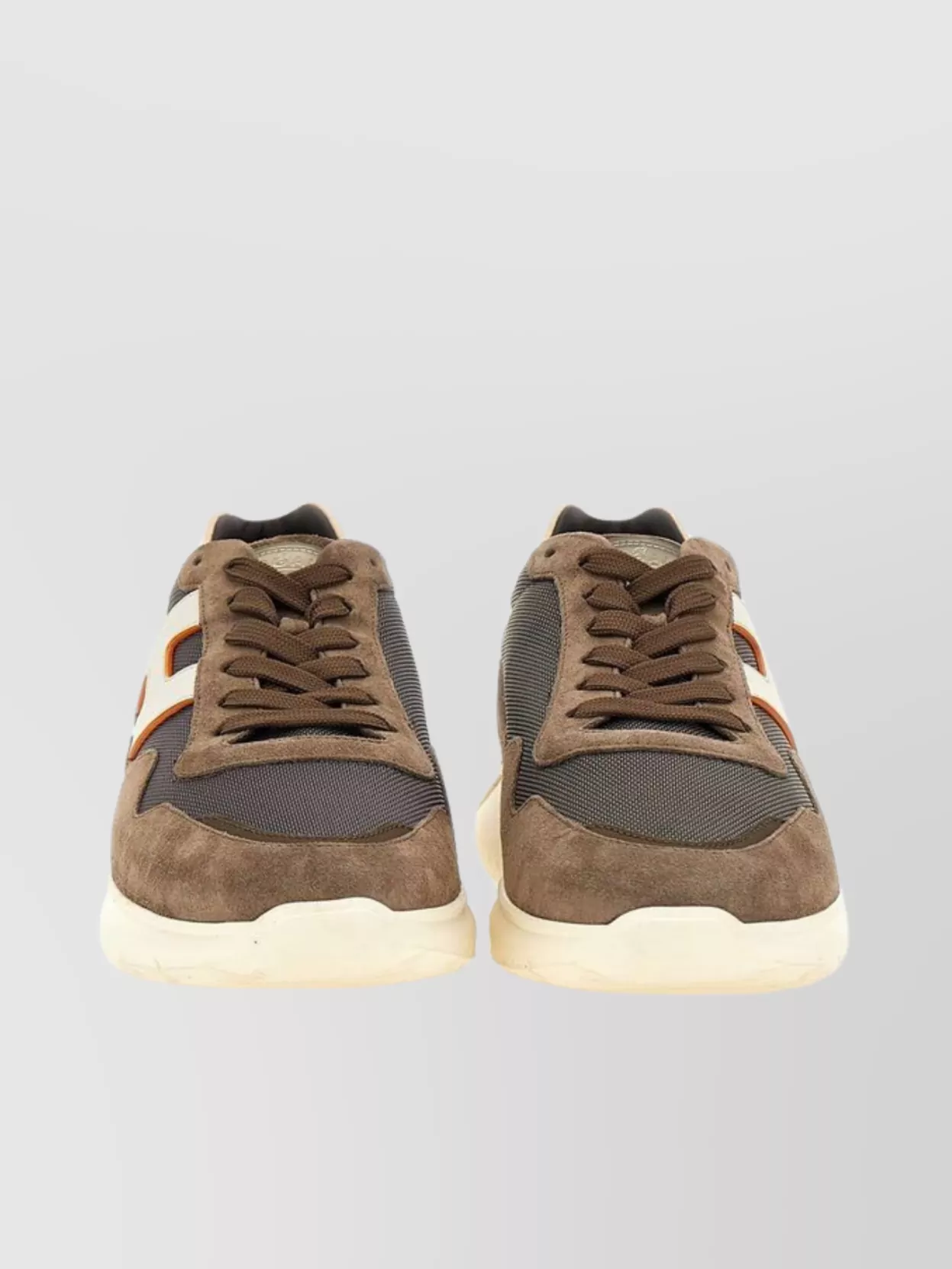 Hogan Leather And Mesh Sneakers With Suede Panels In Brown
