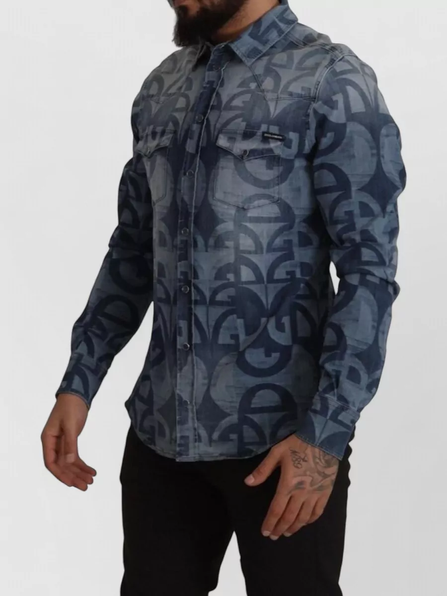Dolce&Gabbana Logo-Print Denim Slim Shirt