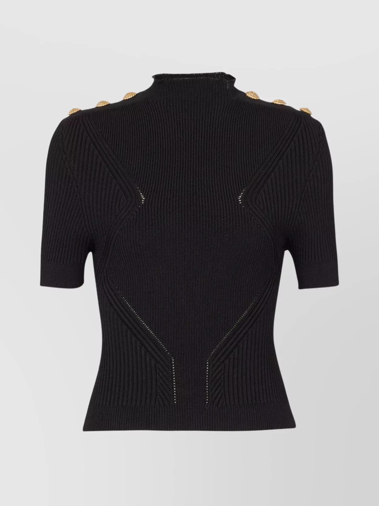 Shop Balmain Knit Top With Ribbed Texture And Lion Button In Black