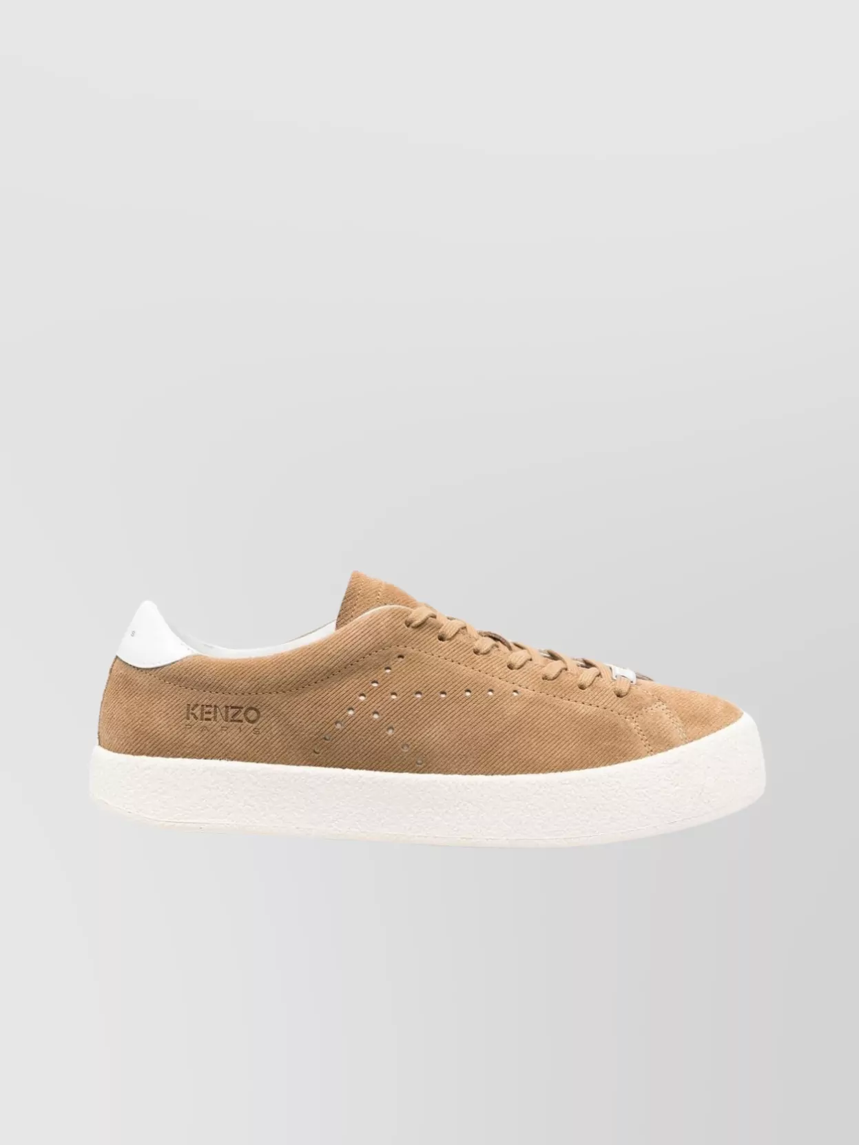 Shop Kenzo Leather Low Top Sneakers With Perforated Logo In Brown