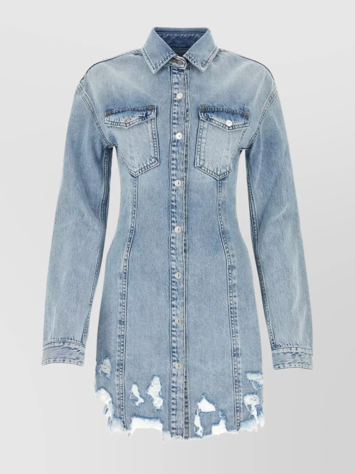 Shop 7 For All Mankind Collared Denim Shirt Dress With Flap Pockets