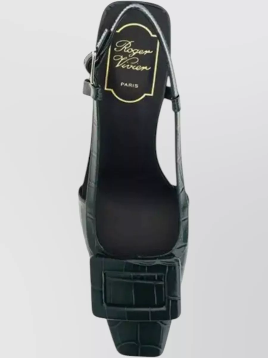 Roger Vivier Leather Crocodile-Pattern Slingback Mules