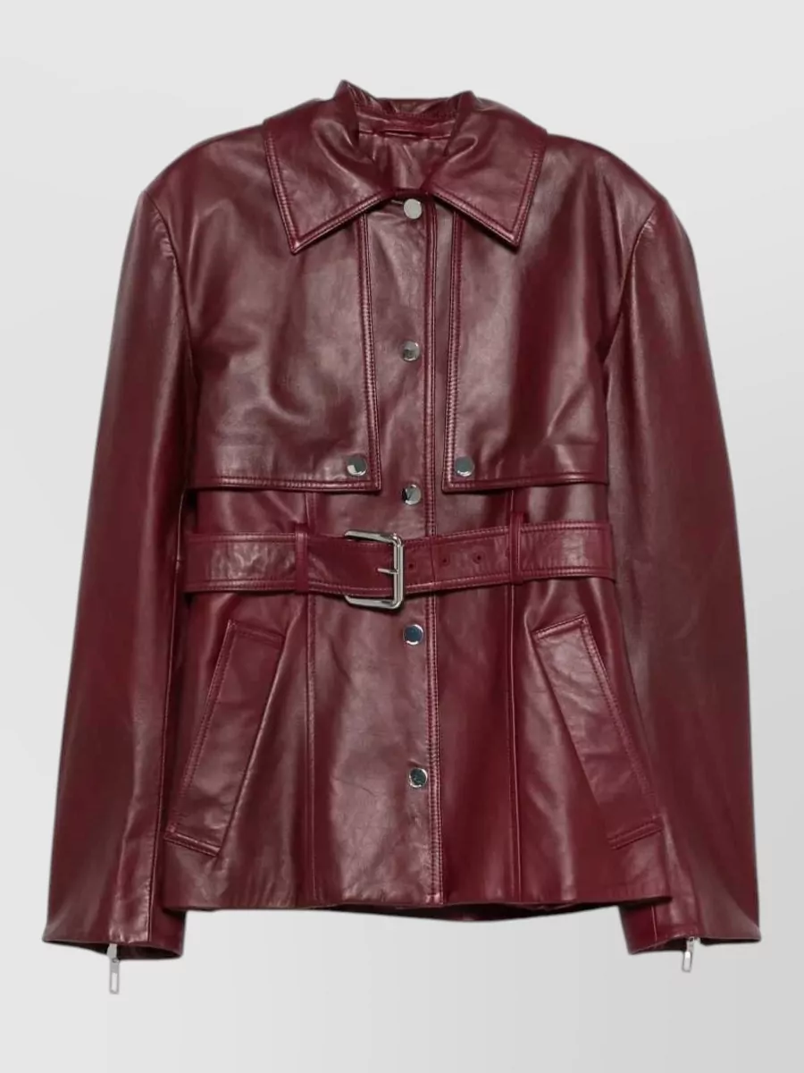 Sportmax Leather Belted Long-Sleeve Jacket