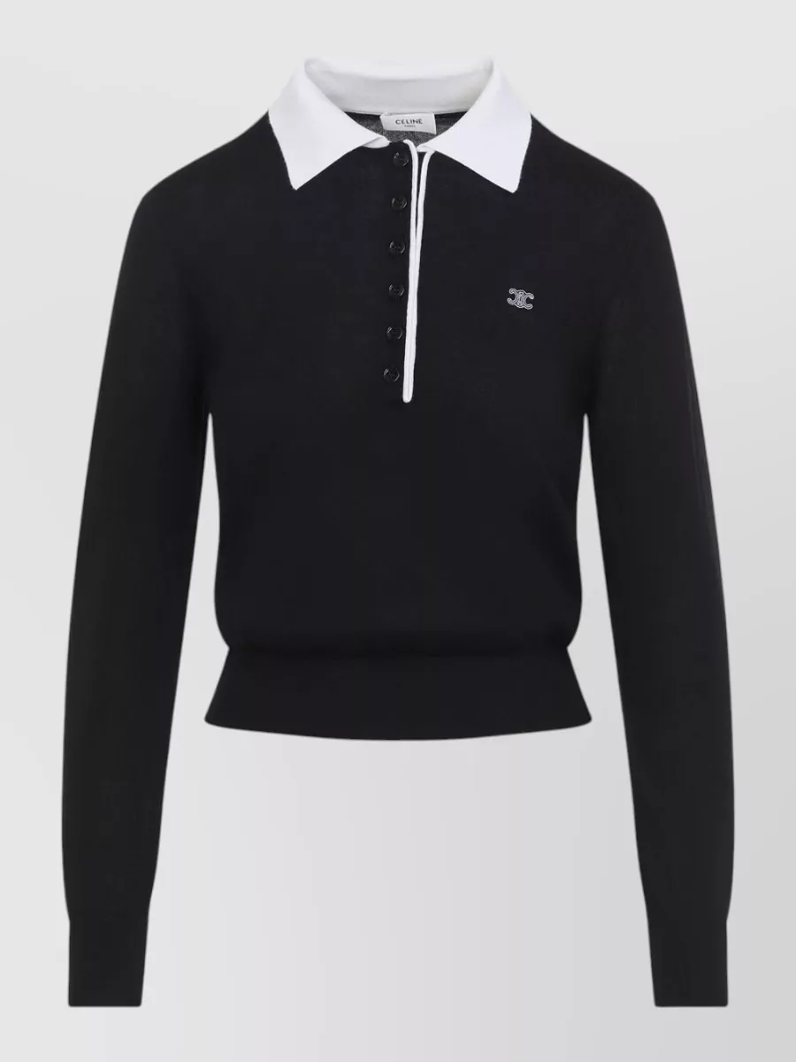 Celine Cashmere silk relaxed-fit long-sleeve polo jumper