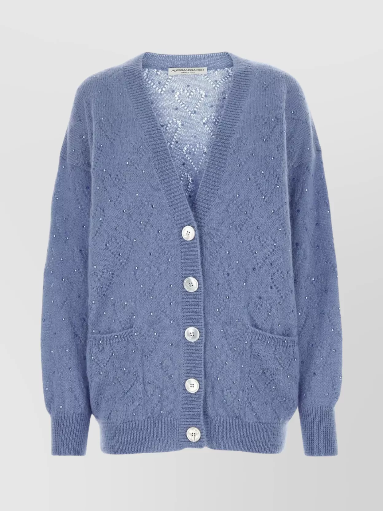 Shop Alessandra Rich Embellished Knit Cardigan With Deep V Neckline