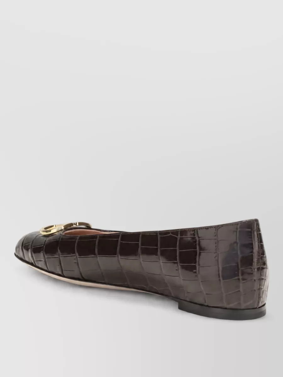 Valentino Garavani Croc-Effect Leather Ballerina Shoes