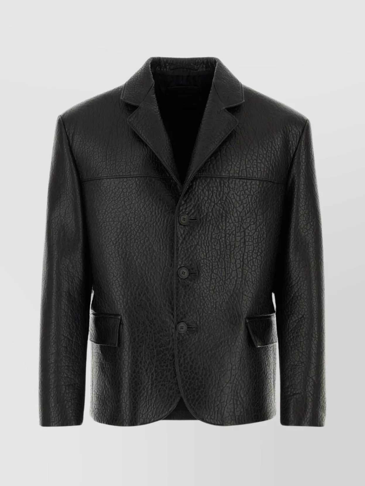Shop Prada Textured Sleeves Nappa Leather Blazer In Black