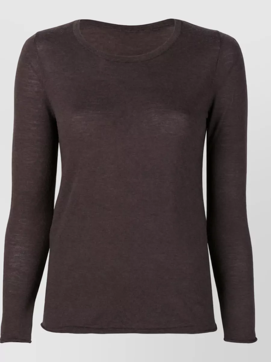 La Rose merino wool fine knit fitted long sleeve crew neck sweater