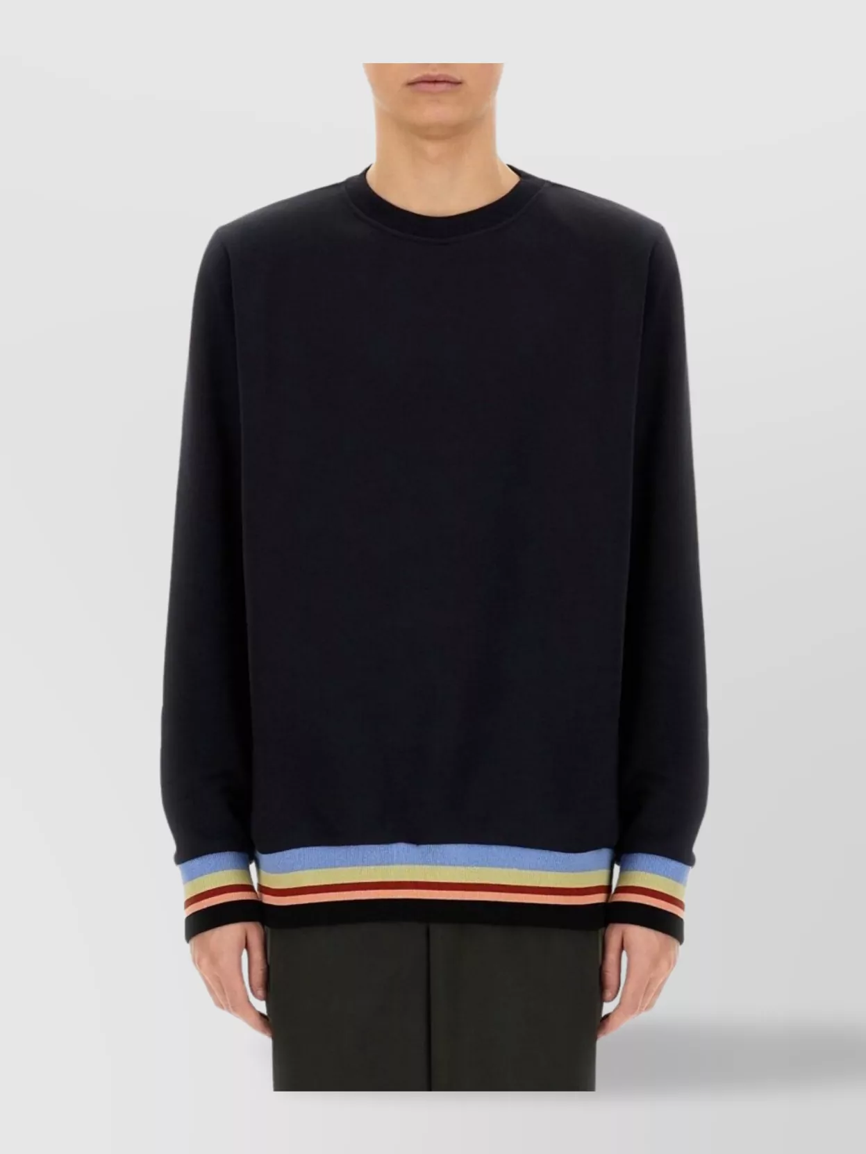 PAUL SMITH STRIPED CREW NECK SWEATER WITH RIBBED DETAIL