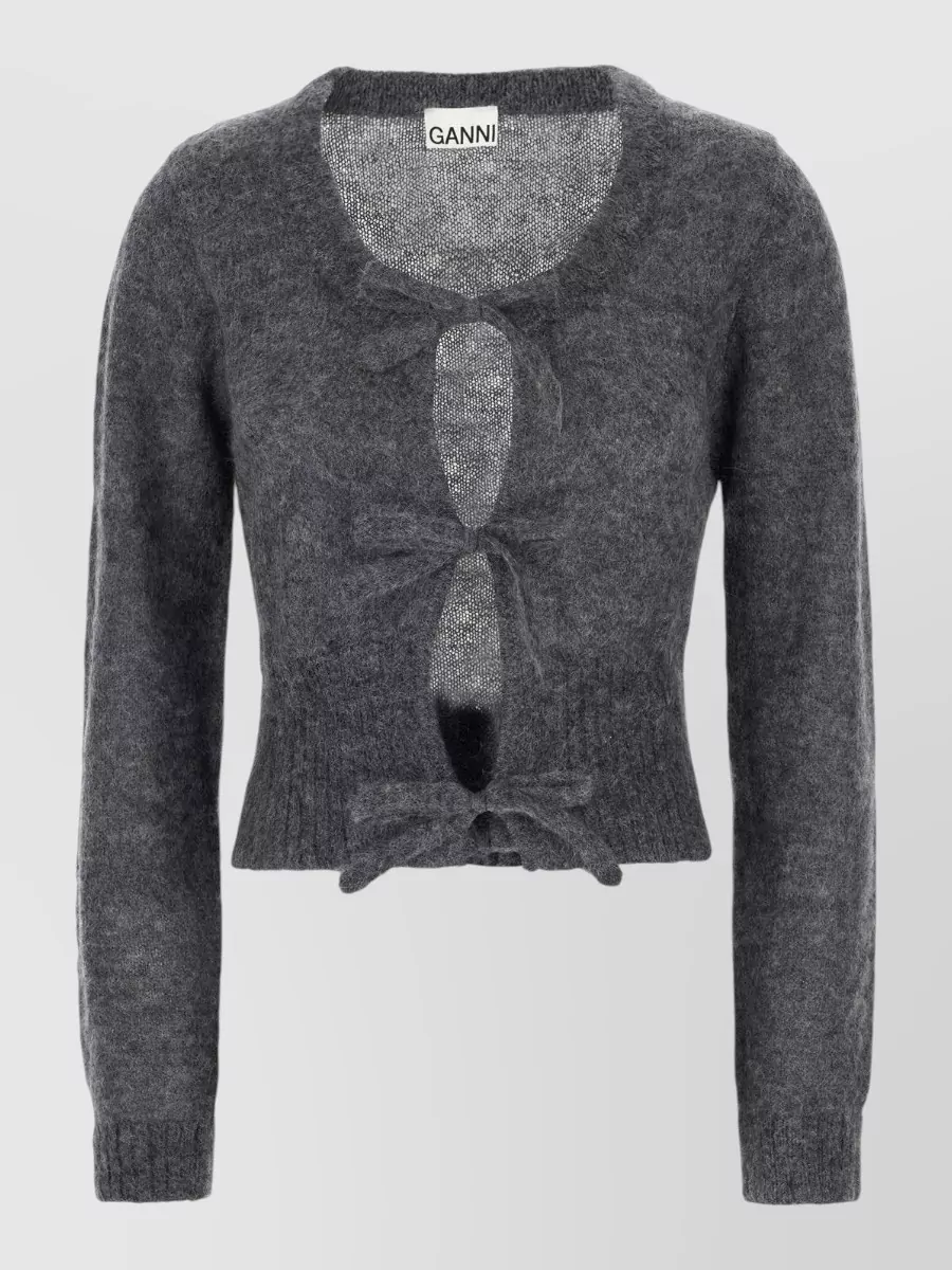 Ganni mohair wool blend bow-detail cardigan