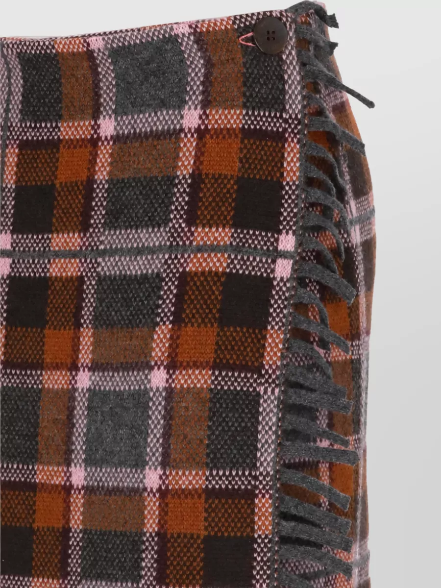 Guest In Residence Cashmere Wool Tartan Fringed Wrap Midi Pencil Skirt