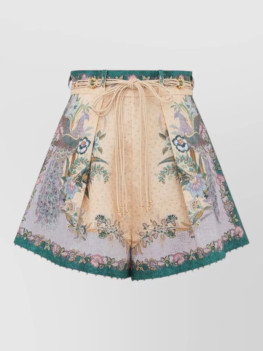 Zimmermann linen high-rise pleated printed shorts
