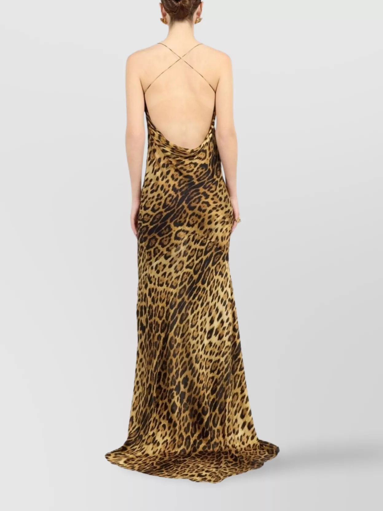Roberto Cavalli Leopard Print Draped Dress With Open Back