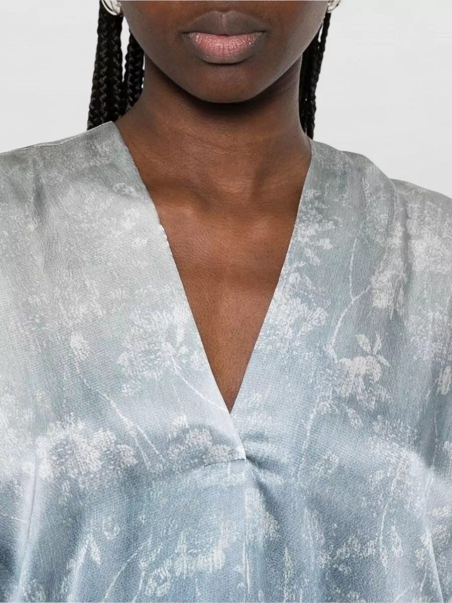 Pierre Louise Mascia Silk Butterfly Print V-Neck Short-Sleeve Maxi Dress