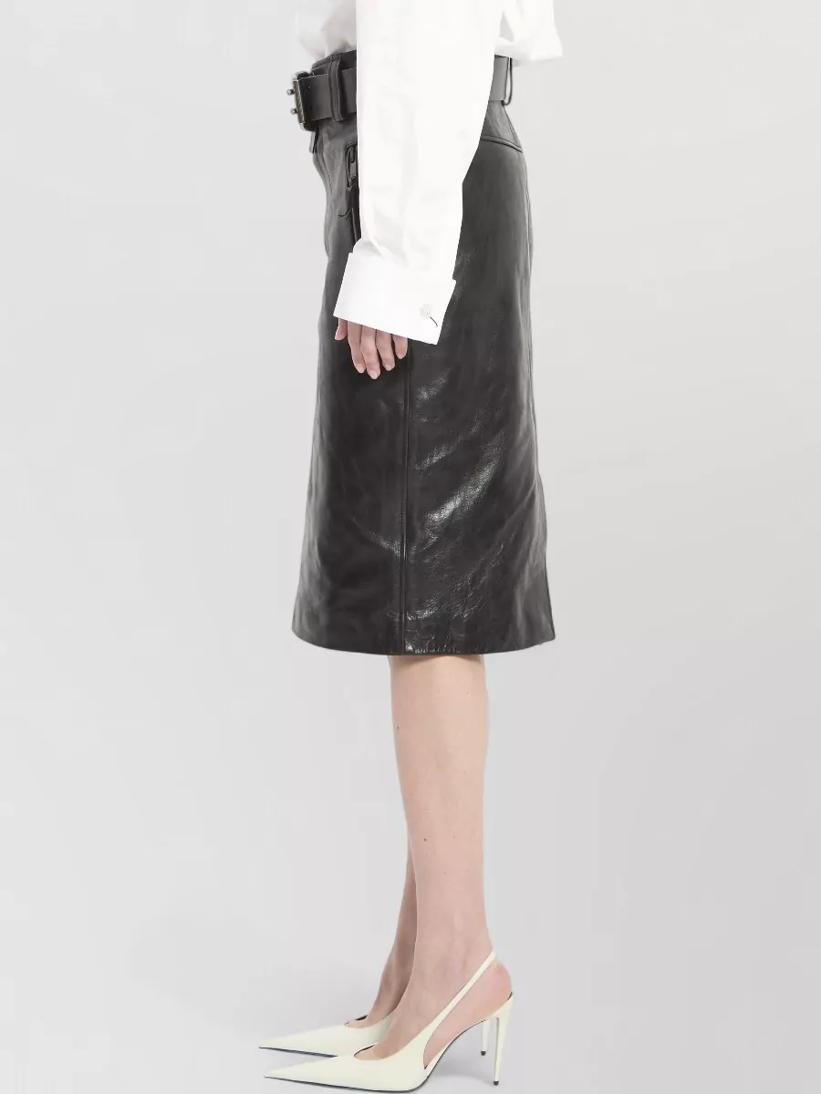 Saint Laurent Leather High-Rise Slim-Fit Midi Pencil Skirt