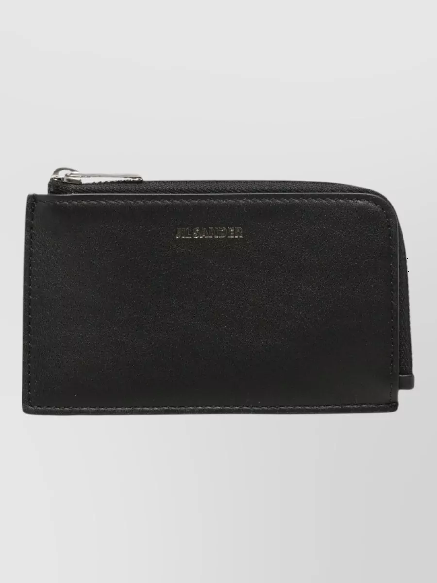 Jil Sander leather logo-print zip cardholder