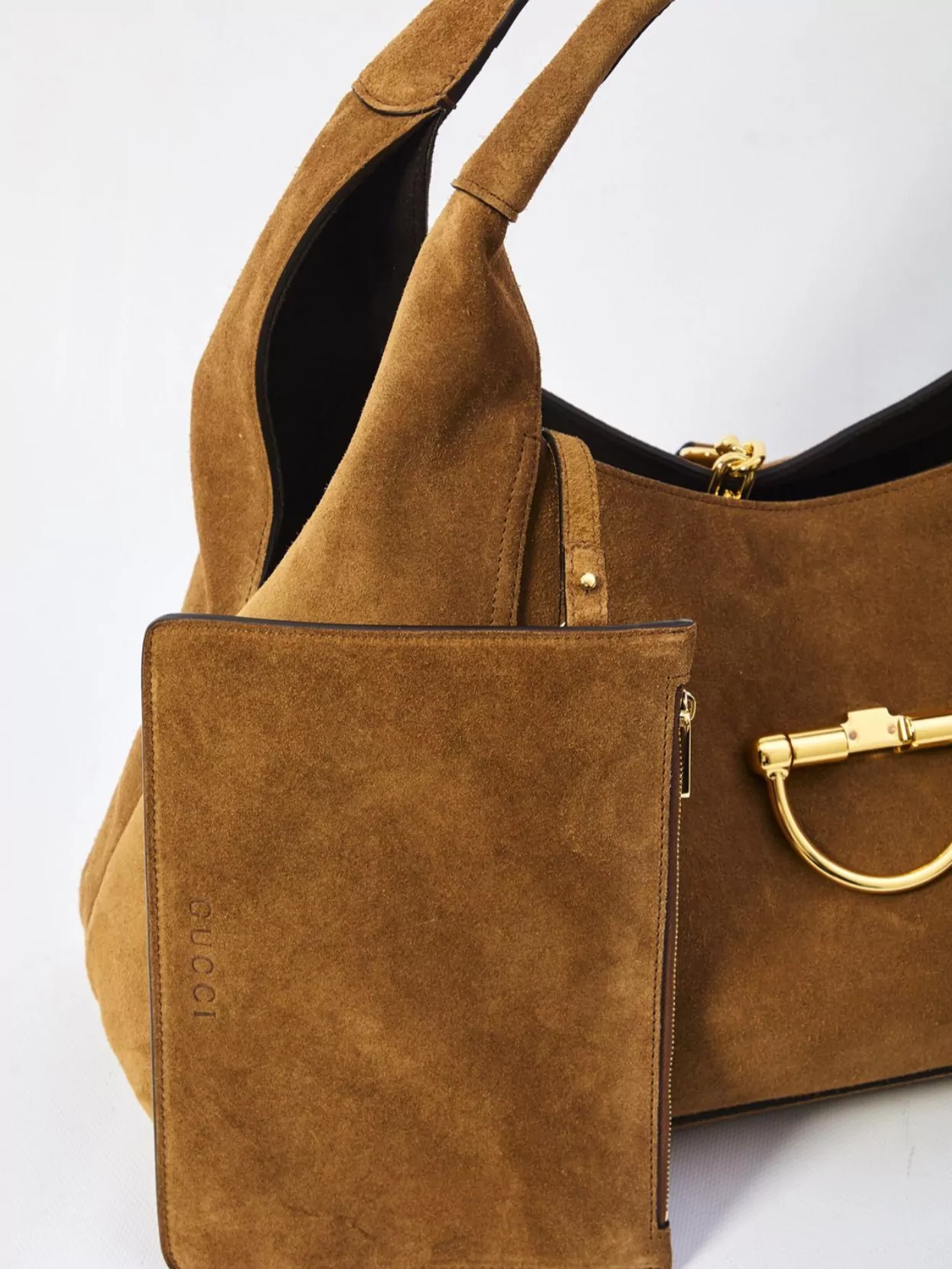 Gucci Large Suede Shoulder Bag In Brown