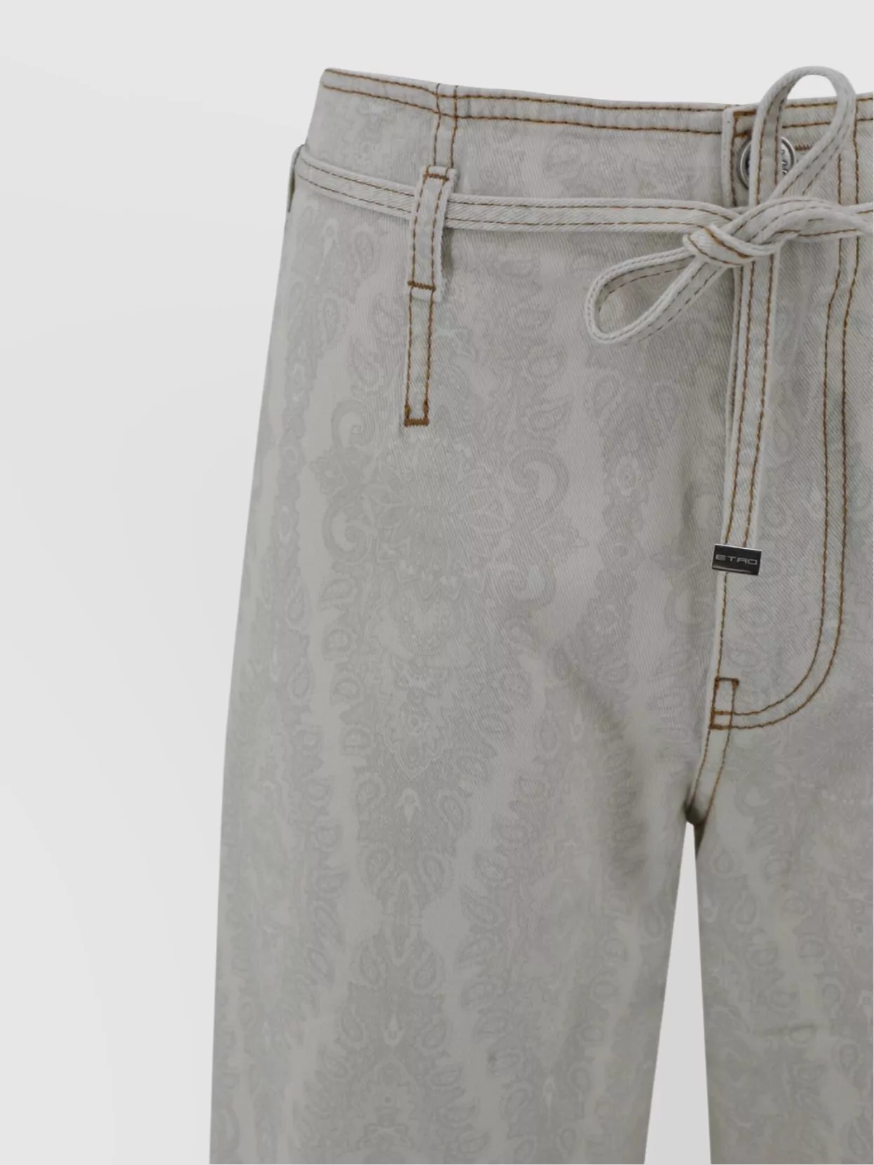 Etro Denim Culottes With Paisley Belt Medallion In Neutrals
